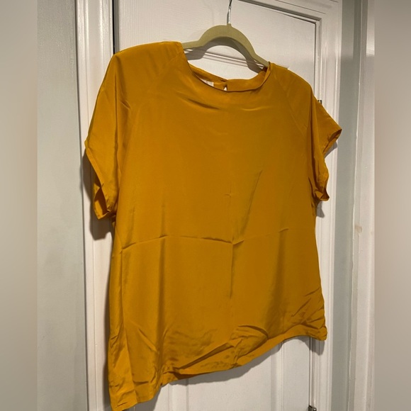 VTG Mustard Yellow Short Sleeve Keyhole Shell Blouse Shoulder Pads Size 14 - Picture 3 of 12